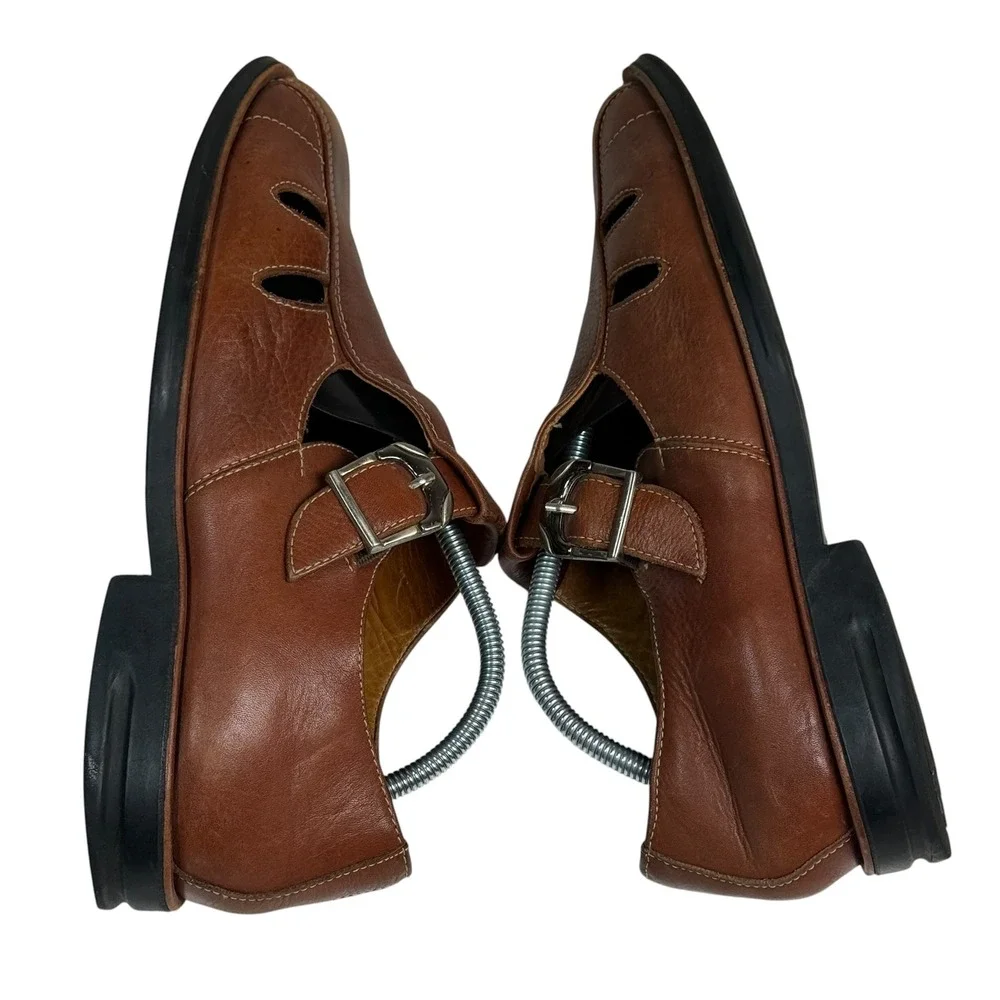 Sandro Moscoloni Men Brown Leather Fisherman Sandals Comfort Walk 4051 Size 9.5D
